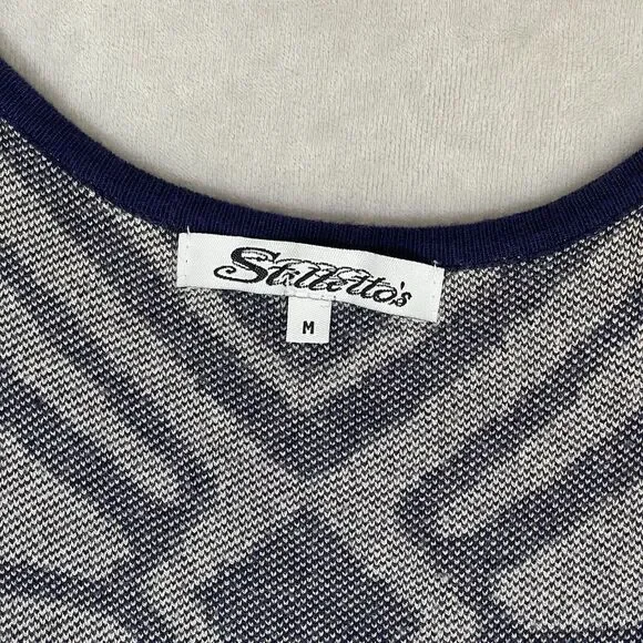 Stilletto's Dress Womens Size Medium Black White Aztec Bodycon Old Money Sweater - Picture 3 of 7